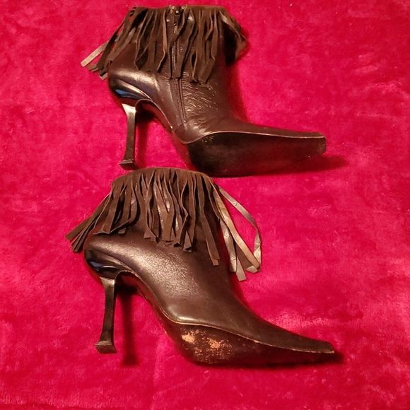 Paco Gil Sexy Black Heeled Fringe Leather Boots Size 6 - Picture 4 of 12